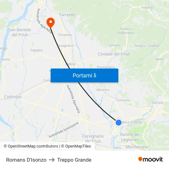 Romans D'Isonzo to Treppo Grande map