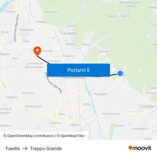 Faedis to Treppo Grande map