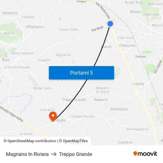 Magnano In Riviera to Treppo Grande map