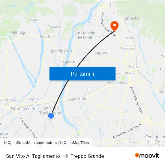 San Vito Al Tagliamento to Treppo Grande map