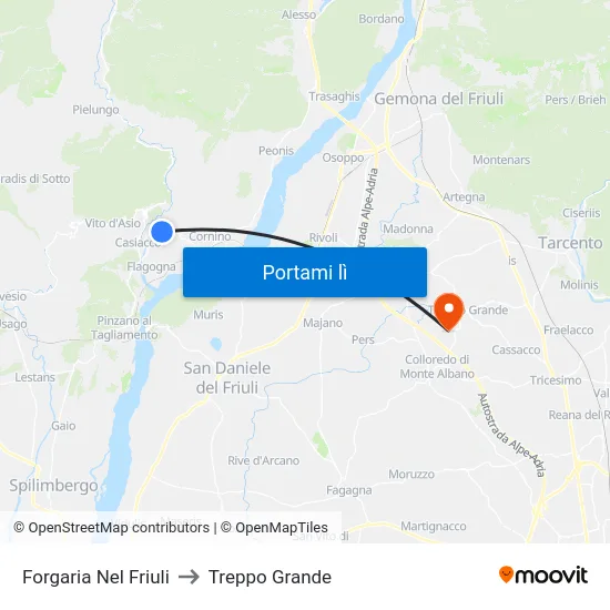 Forgaria Nel Friuli to Treppo Grande map