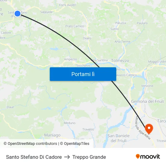 Santo Stefano Di Cadore to Treppo Grande map
