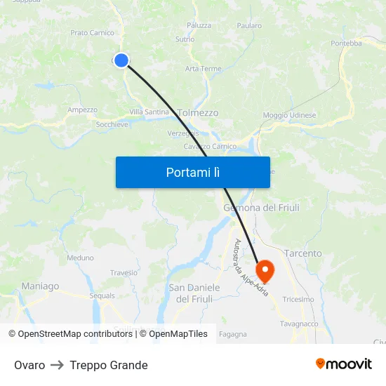 Ovaro to Treppo Grande map