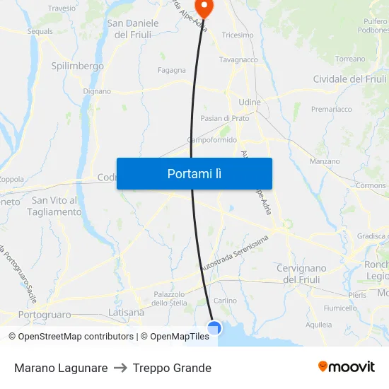 Marano Lagunare to Treppo Grande map