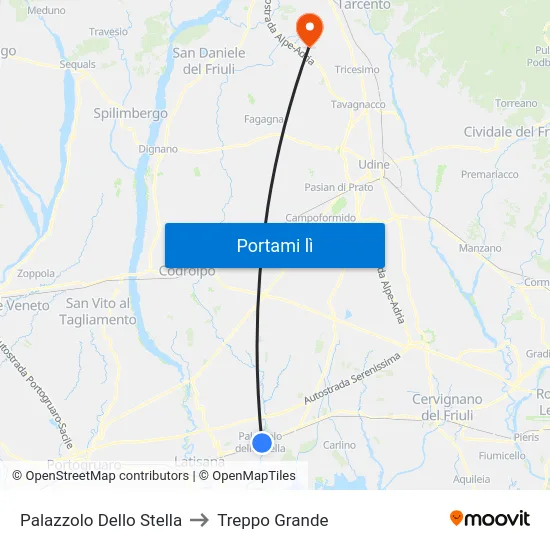 Palazzolo Dello Stella to Treppo Grande map