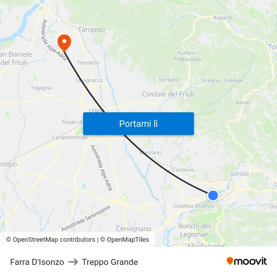 Farra D'Isonzo to Treppo Grande map