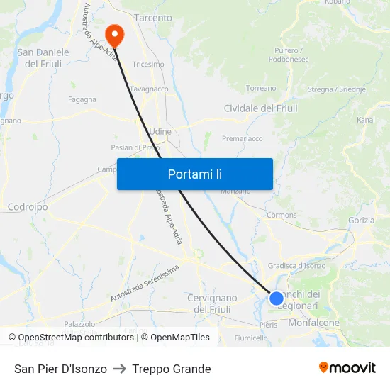 San Pier D'Isonzo to Treppo Grande map