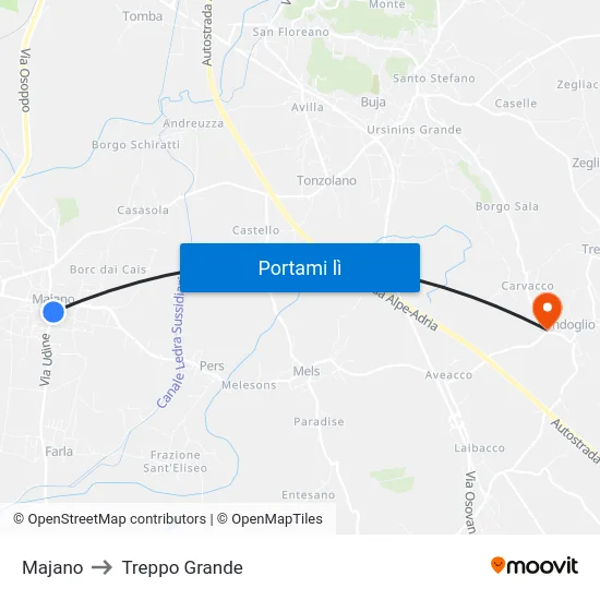 Majano to Treppo Grande map