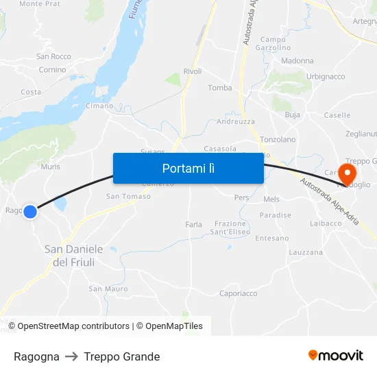 Ragogna to Treppo Grande map
