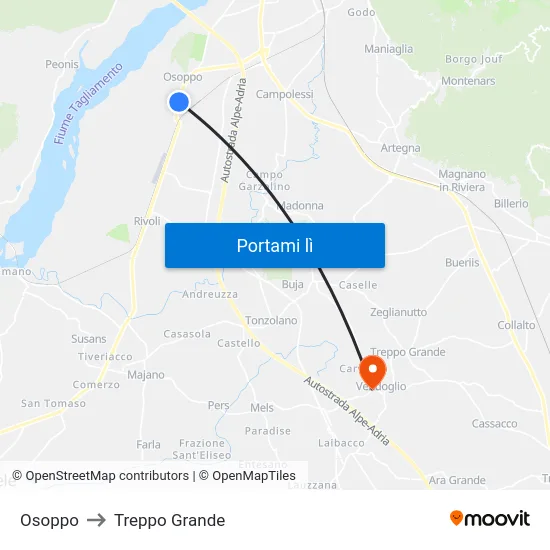 Osoppo to Treppo Grande map