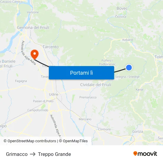 Grimacco to Treppo Grande map