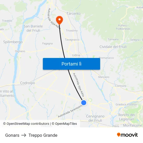 Gonars to Treppo Grande map