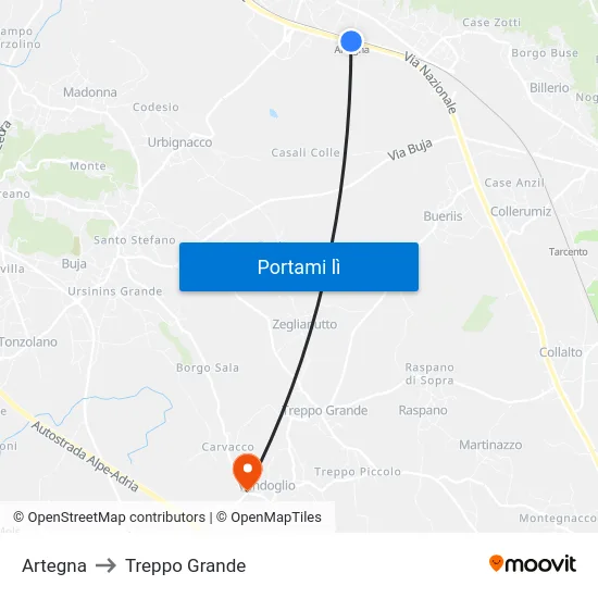 Artegna to Treppo Grande map