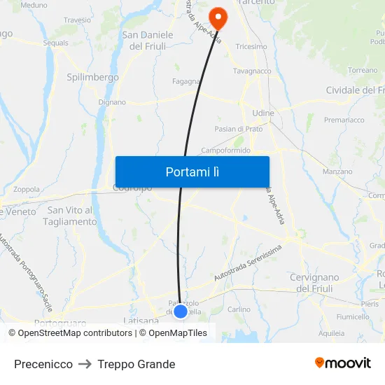 Precenicco to Treppo Grande map