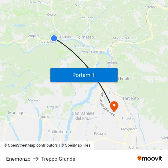 Enemonzo to Treppo Grande map