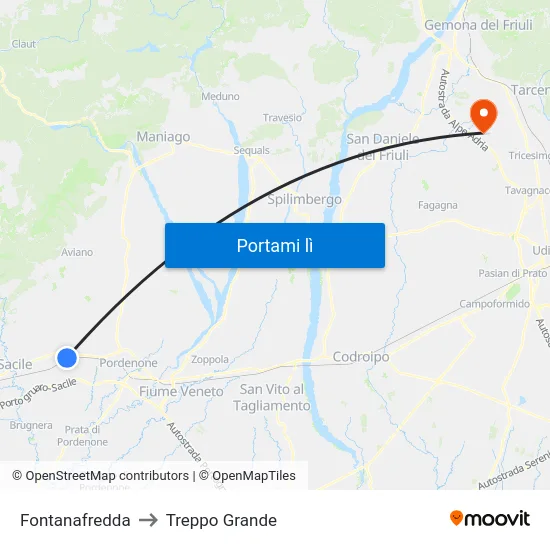 Fontanafredda to Treppo Grande map
