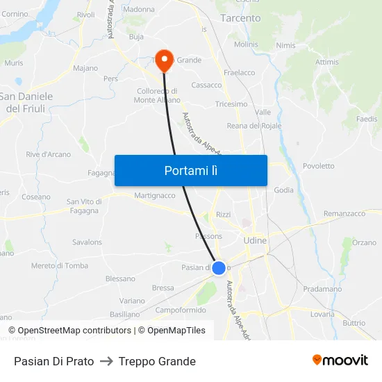 Pasian Di Prato to Treppo Grande map