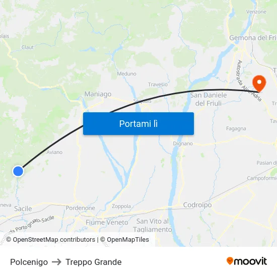 Polcenigo to Treppo Grande map