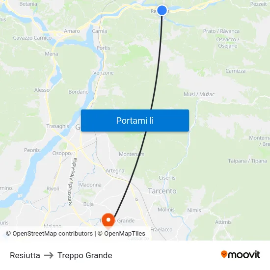 Resiutta to Treppo Grande map