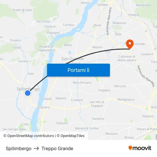 Spilimbergo to Treppo Grande map