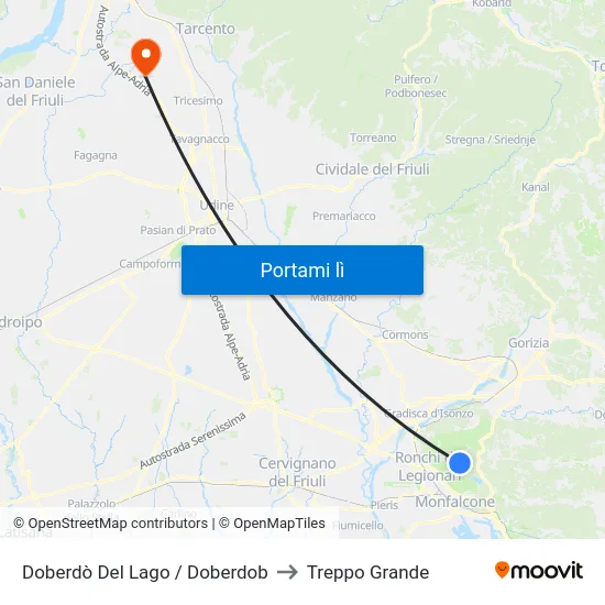 Doberdò Del Lago / Doberdob to Treppo Grande map