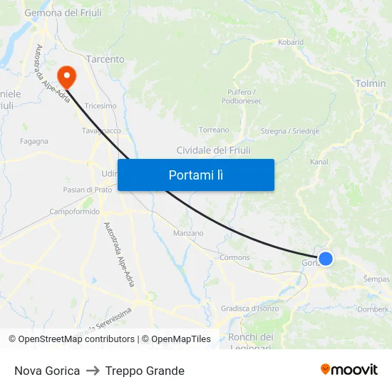 Nova Gorica to Treppo Grande map