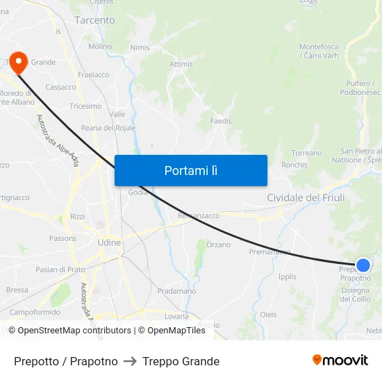 Prepotto / Prapotno to Treppo Grande map