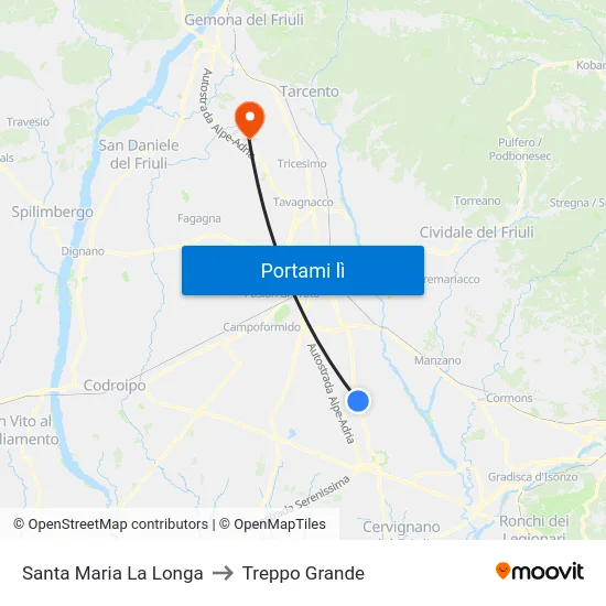 Santa Maria La Longa to Treppo Grande map