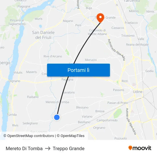 Mereto Di Tomba to Treppo Grande map