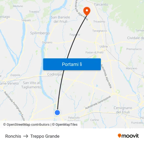 Ronchis to Treppo Grande map