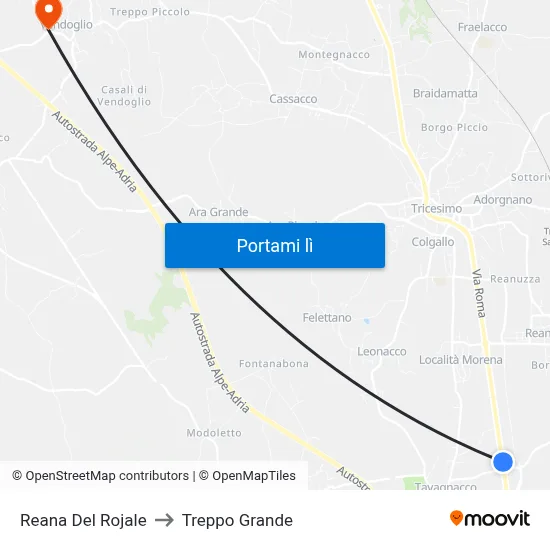 Reana Del Rojale to Treppo Grande map