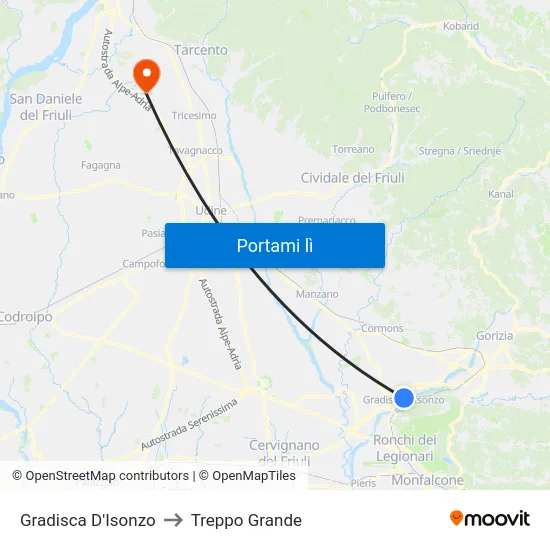 Gradisca D'Isonzo to Treppo Grande map