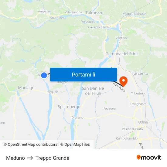 Meduno to Treppo Grande map