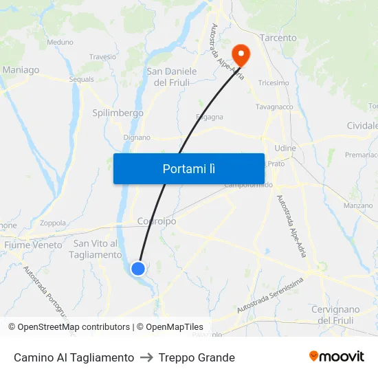 Camino Al Tagliamento to Treppo Grande map