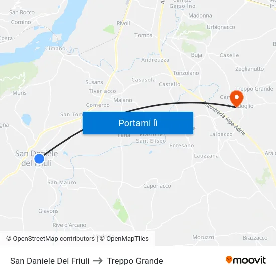 San Daniele Del Friuli to Treppo Grande map