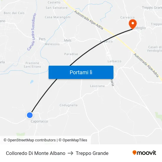 Colloredo Di Monte Albano to Treppo Grande map