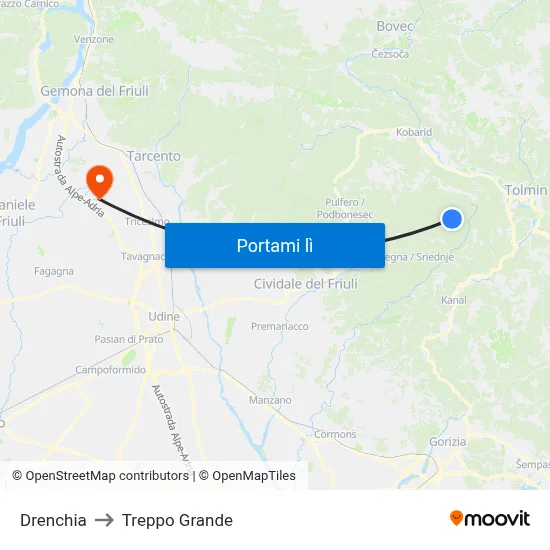 Drenchia to Treppo Grande map