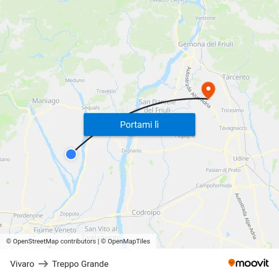 Vivaro to Treppo Grande map