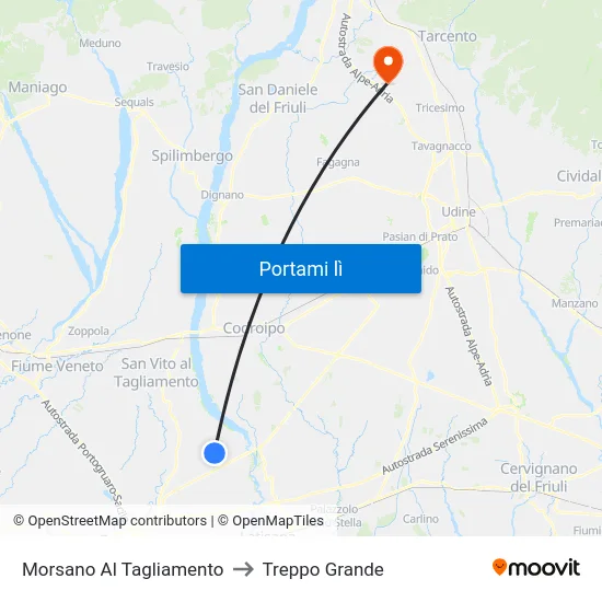 Morsano Al Tagliamento to Treppo Grande map