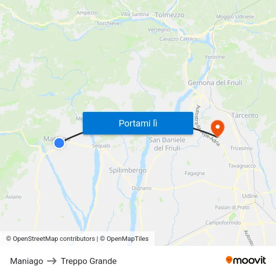 Maniago to Treppo Grande map