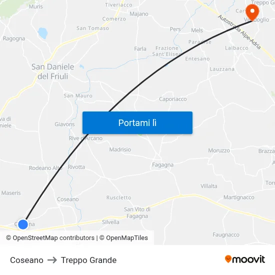 Coseano to Treppo Grande map