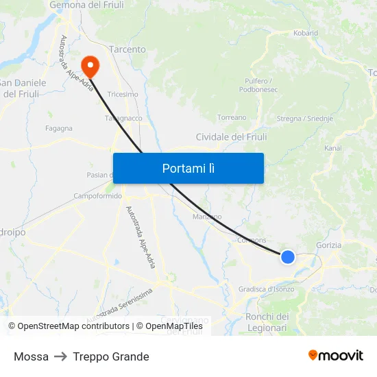 Mossa to Treppo Grande map