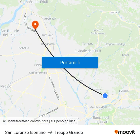 San Lorenzo Isontino to Treppo Grande map