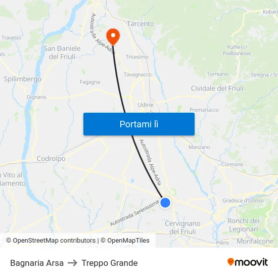 Bagnaria Arsa to Treppo Grande map