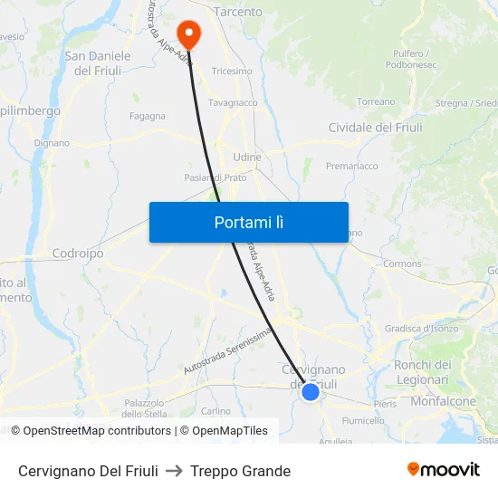 Cervignano Del Friuli to Treppo Grande map
