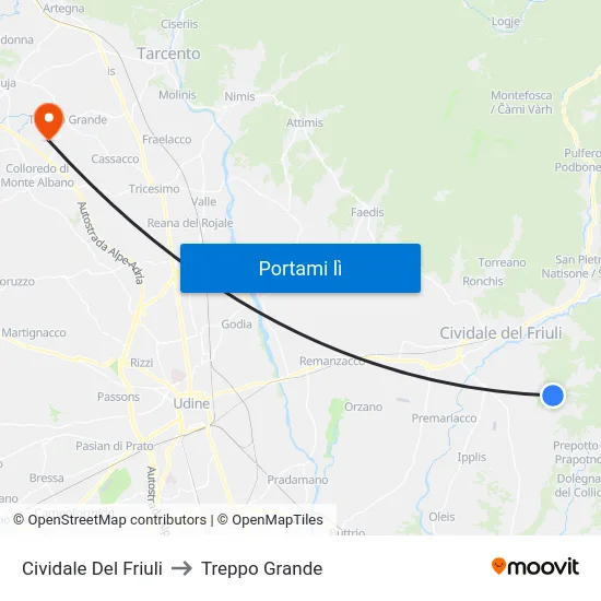 Cividale Del Friuli to Treppo Grande map