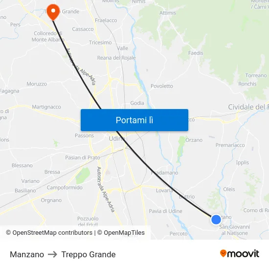 Manzano to Treppo Grande map