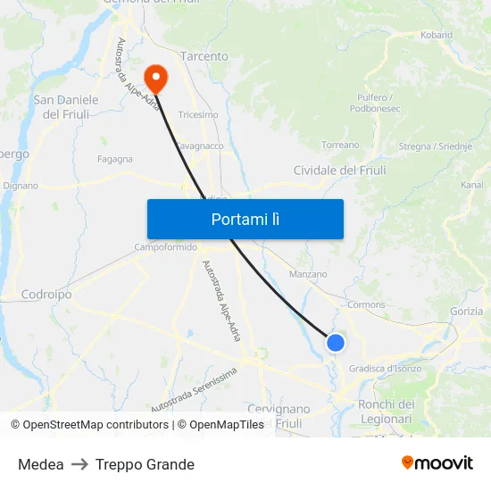Medea to Treppo Grande map