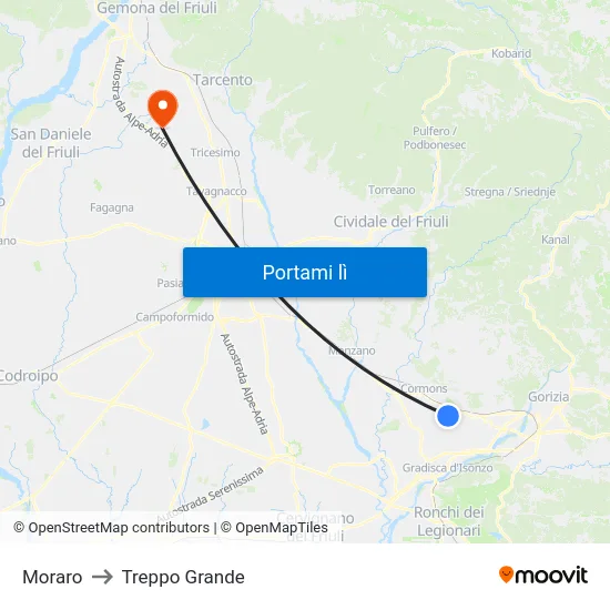 Moraro to Treppo Grande map
