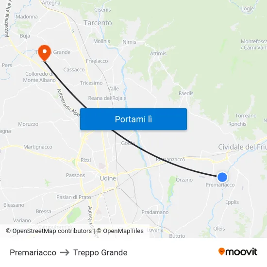 Premariacco to Treppo Grande map